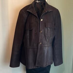 Helmut Lang Brown Distressed Dried Leather Coat Jacket  large